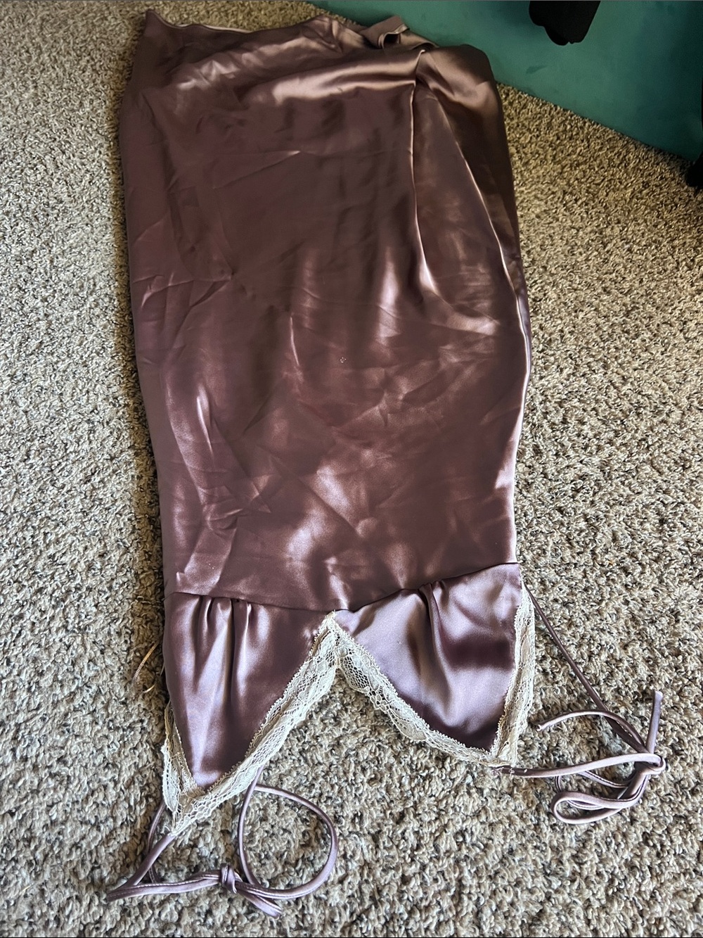 Zara Mauve Satin Maxi Dress with Lace Trim